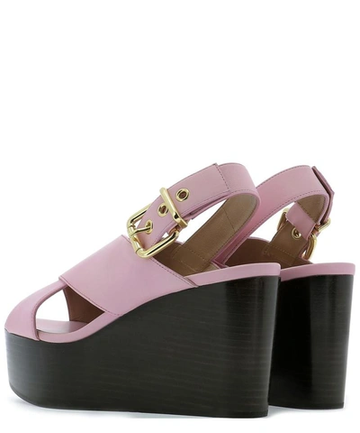 Shop Marni Leather Wedge With Ankle Strap In Pink