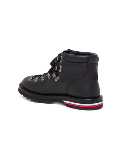 Shop Moncler Leather Ankle Boots With Tricolor Sole In Black