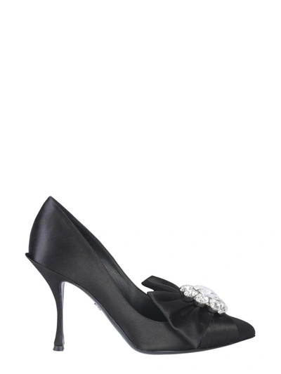 Shop Dolce & Gabbana Décolleté With Bow And Crystals In Black