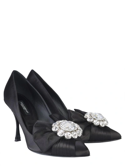 Shop Dolce & Gabbana Décolleté With Bow And Crystals In Black