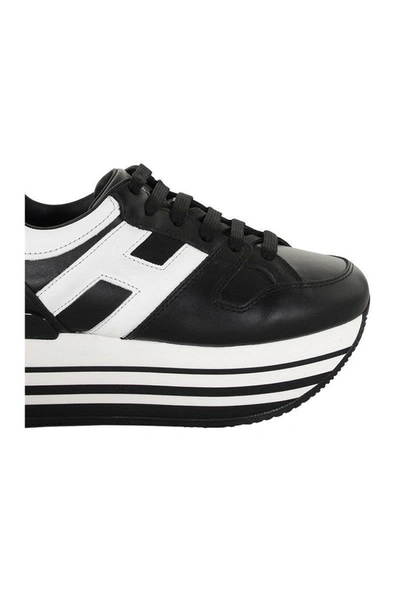 Shop Hogan Maxi H222 Leather Sneakers In Black/white