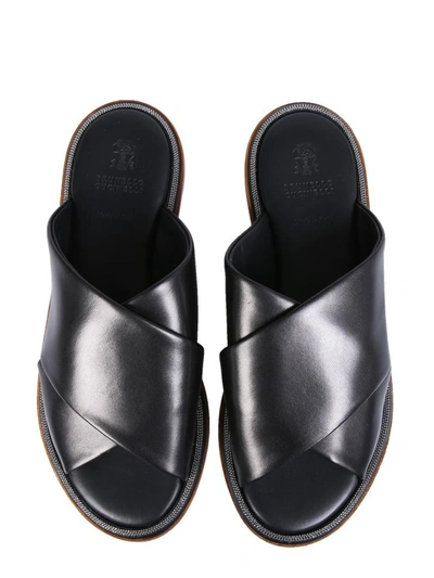 Shop Brunello Cucinelli Crossover Sandals In Black
