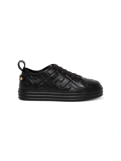 Shop Fendi Ff Black Leather Sneakers In Red