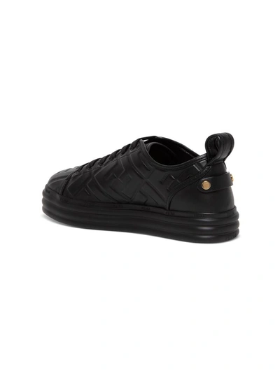 Shop Fendi Ff Black Leather Sneakers In Red