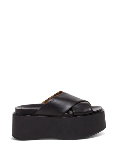 Shop Marni Crossed Sandals In Black Leather