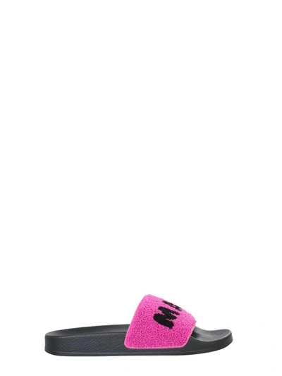 Shop Marni Slide Sandals With Logo In Fuchsia