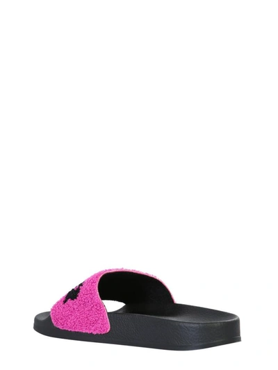 Shop Marni Slide Sandals With Logo In Fuchsia