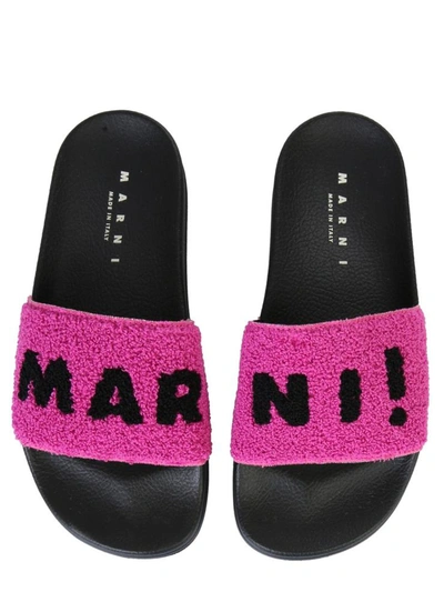 Shop Marni Slide Sandals With Logo In Fuchsia