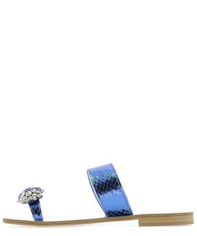 Shop Emanuela Caruso Leather Sandals With Crystals In Blue