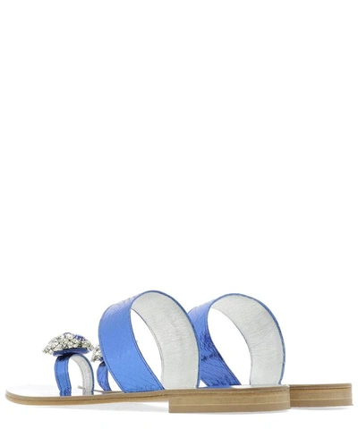 Shop Emanuela Caruso Leather Sandals With Crystals In Blue