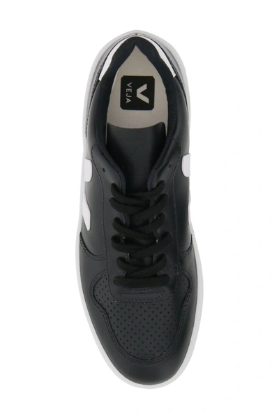 Shop Veja V-10 Leather Sneakers In Black White White Sole
