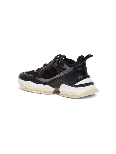 Shop Moncler Sneakers In Black Leather And Mesh