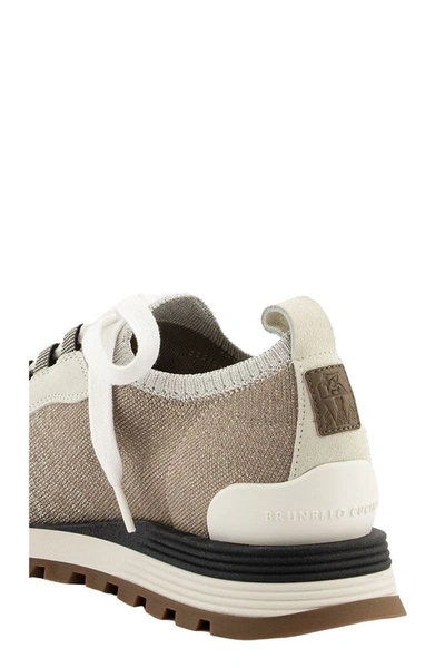 Shop Brunello Cucinelli Sparkling Cotton Knit Sneakers With Precious Eyelets In Natural