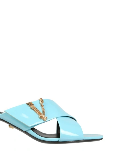 Shop Versace Leather Sabot In Azure