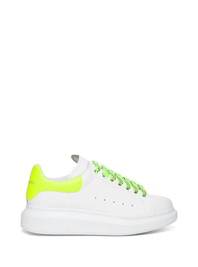 Shop Alexander Mcqueen Leather Oversize Sneakers With Fluo Details In White