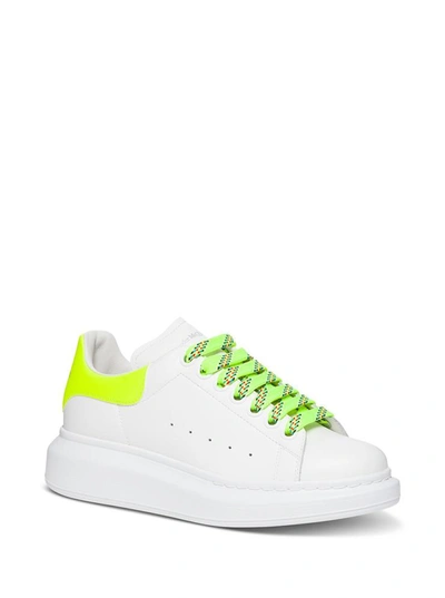 Shop Alexander Mcqueen Leather Oversize Sneakers With Fluo Details In White