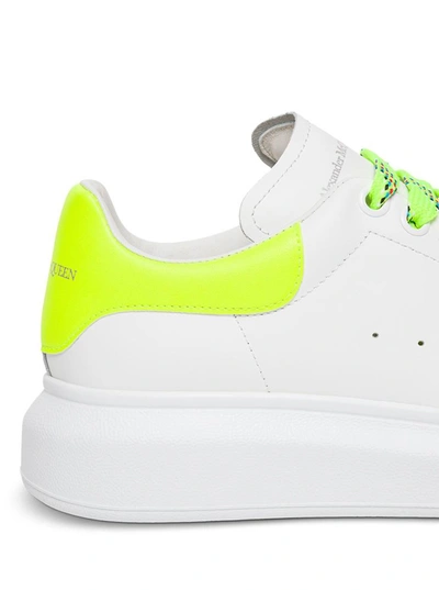 Shop Alexander Mcqueen Leather Oversize Sneakers With Fluo Details In White