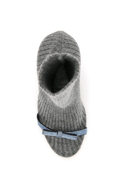 Shop Marco De Vincenzo Knit Booties With Micro Crystals In Grey Melange Light