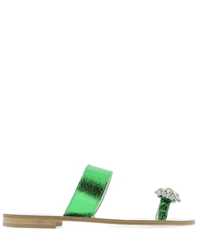 Shop Emanuela Caruso Leather Sandals With Crystals In Green