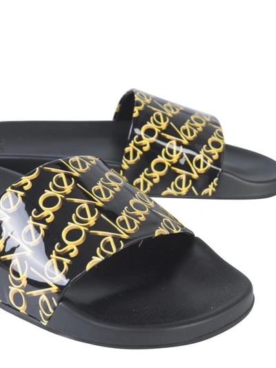 Shop Versace Slide Sandals In Black