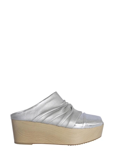 Shop Rick Owens Draped Leather Mules In Silver