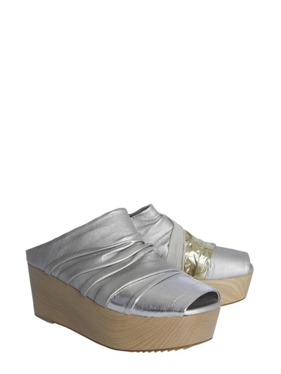 Shop Rick Owens Draped Leather Mules In Silver