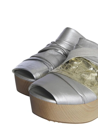 Shop Rick Owens Draped Leather Mules In Silver