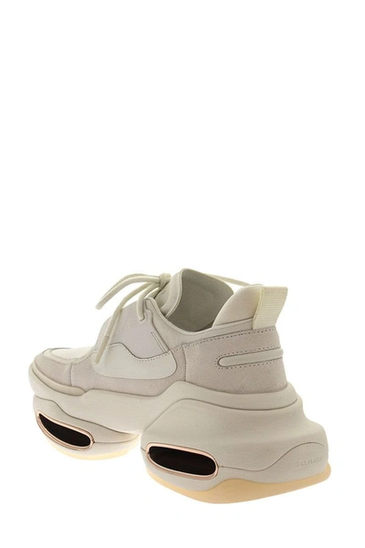 Shop Balmain White Leather And Suede B-bold Low-top Sneakers