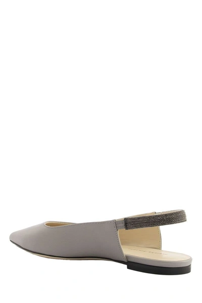 Shop Fabiana Filippi Elena Leather Ballerina Flats In Rock Grey