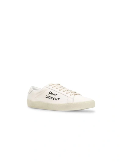 Saint Laurent Court Classic Distressed Logo-embroidered Canvas And Leather Sneakers In Bianco