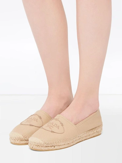 Prada Logo-embossed Canvas Espadrilles In Beige