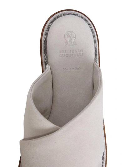 Shop Brunello Cucinelli Low Crossed Sandals In Beige