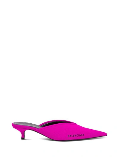 Shop Balenciaga Pointed Mules Knife With Logo In Fuxia