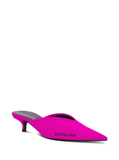 Shop Balenciaga Pointed Mules Knife With Logo In Fuxia
