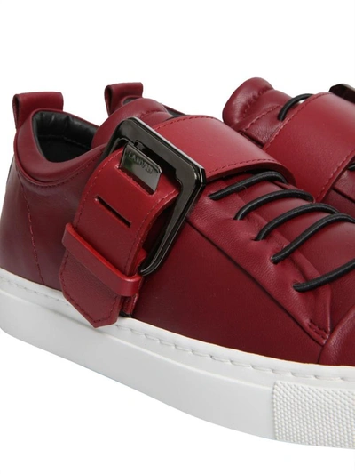 Shop Lanvin Low-top Square Buckle Sneakers In Red