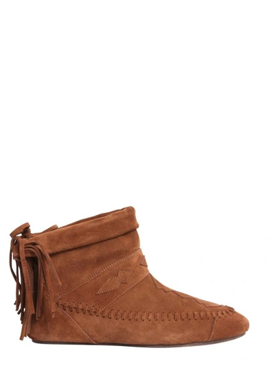 Shop Saint Laurent Nino Fringed Boots In Brown
