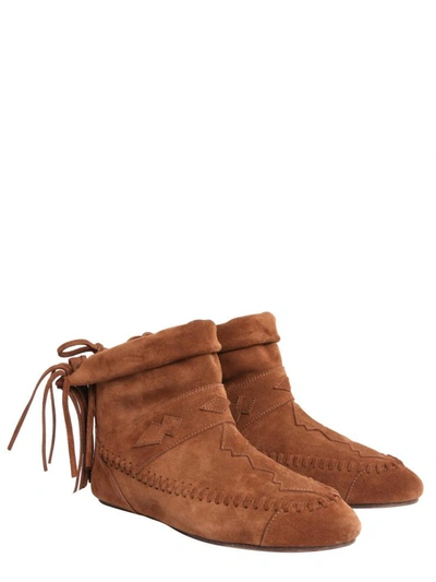Shop Saint Laurent Nino Fringed Boots In Brown