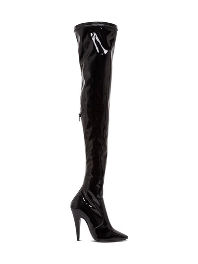 Shop Saint Laurent Patent Leather Aylah Over The Knee Boots In Black
