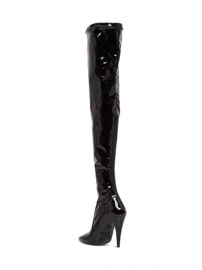Shop Saint Laurent Patent Leather Aylah Over The Knee Boots In Black