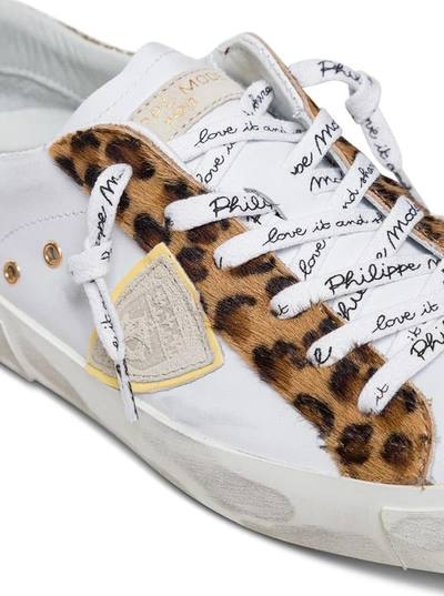 Shop Philippe Model Prsx Low Sneakers With Animalier And Glitter Detail In White