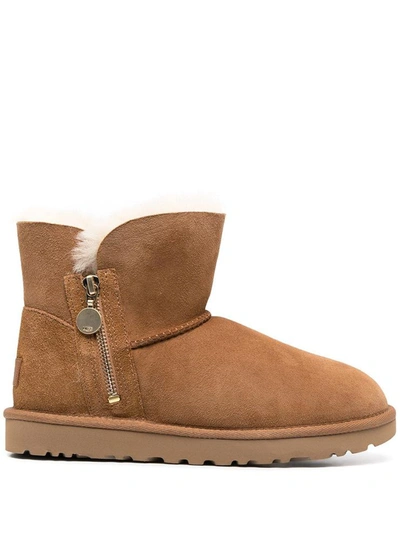 Afleiden Fragiel klep Ugg Mini Bailey Zip Sheepskin-lined Suede Boots In Chestnut | ModeSens