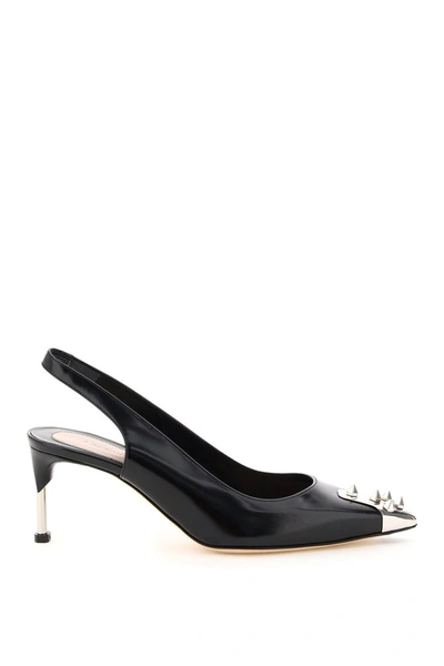 Shop Alexander Mcqueen Slingback Pumps With Studs In Black Silver