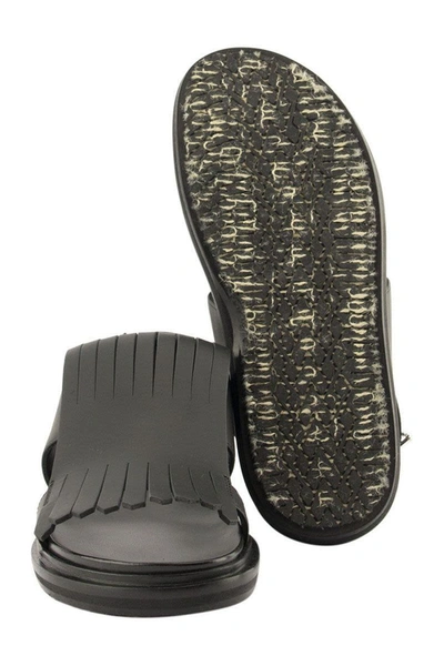Shop Marni Fringed Fussbett In Calfskin Sandal In Black