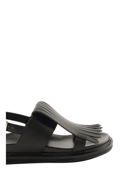 Shop Marni Fringed Fussbett In Calfskin Sandal In Black