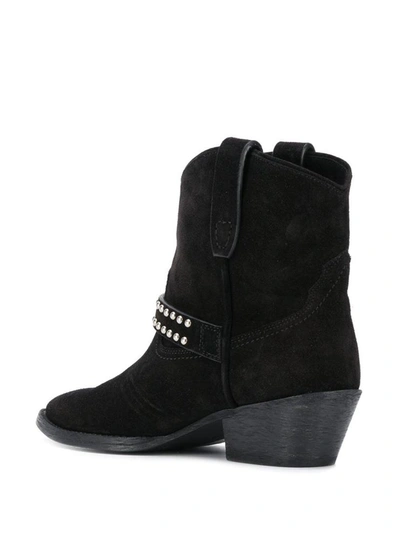 Shop Saint Laurent Suede Ankle Boots With Studs And Buckles In Black
