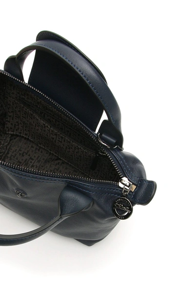 Shop Longchamp Le Pliage Cuir Mini Handbag In Blu Navy