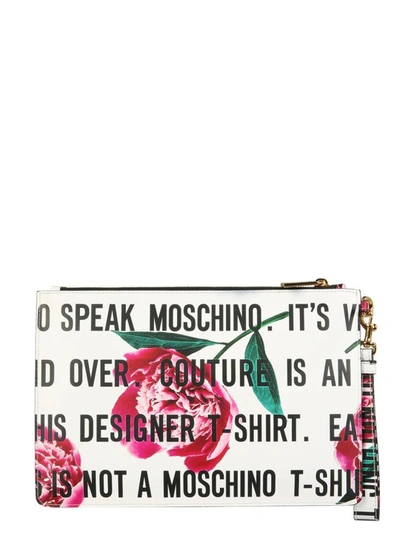 Shop Moschino Pouch With Slogan Flowers Print In Multicolour
