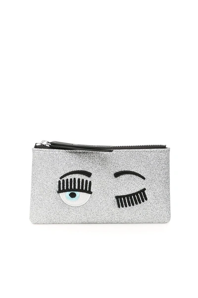 Shop Chiara Ferragni Glitter Flirting Pouch In Silver