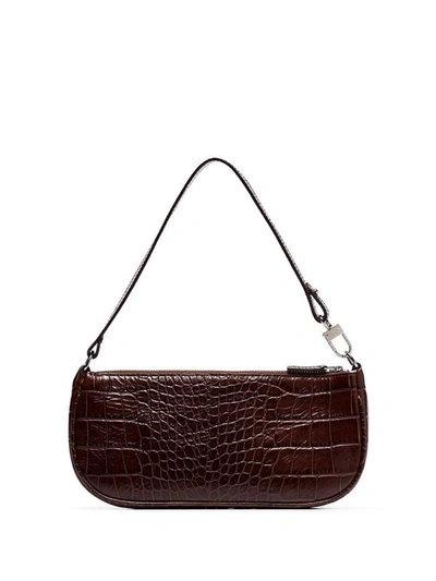 Shop By Far Rachel Shoulder Bag In Crocodile Print Leather In Brown