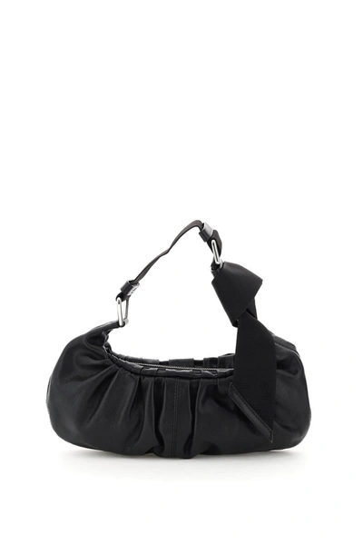 Shop Ganni Mini Hobo Baguette Bag Draped Leather In Black